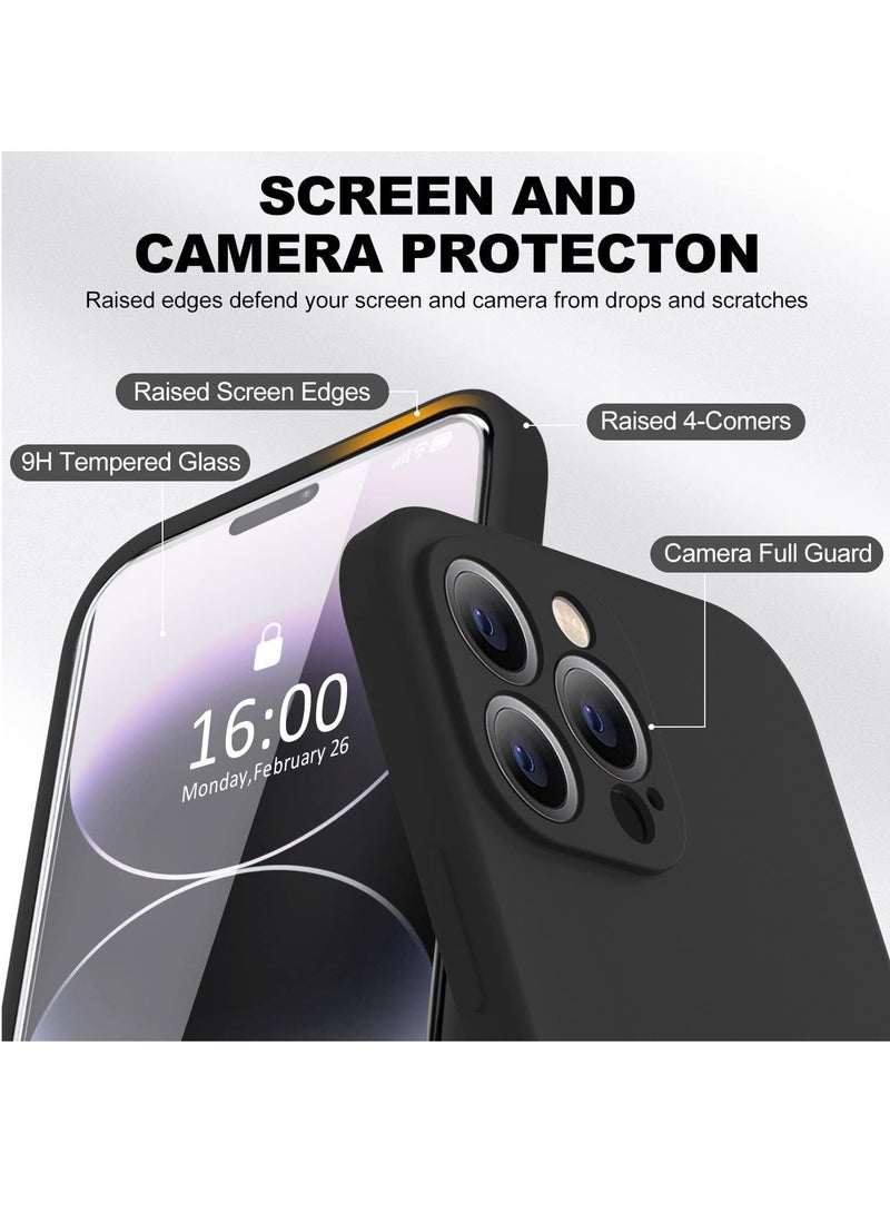 ELTRAZONE Premium Liquid Silicone Case for iPhone 14 Pro 6.1-Inch with 2 Pcs 9H Tempered Glass Screen Protectors - Shockproof, Soft Touch, All-Round Camera Protection (Black) - Image 2