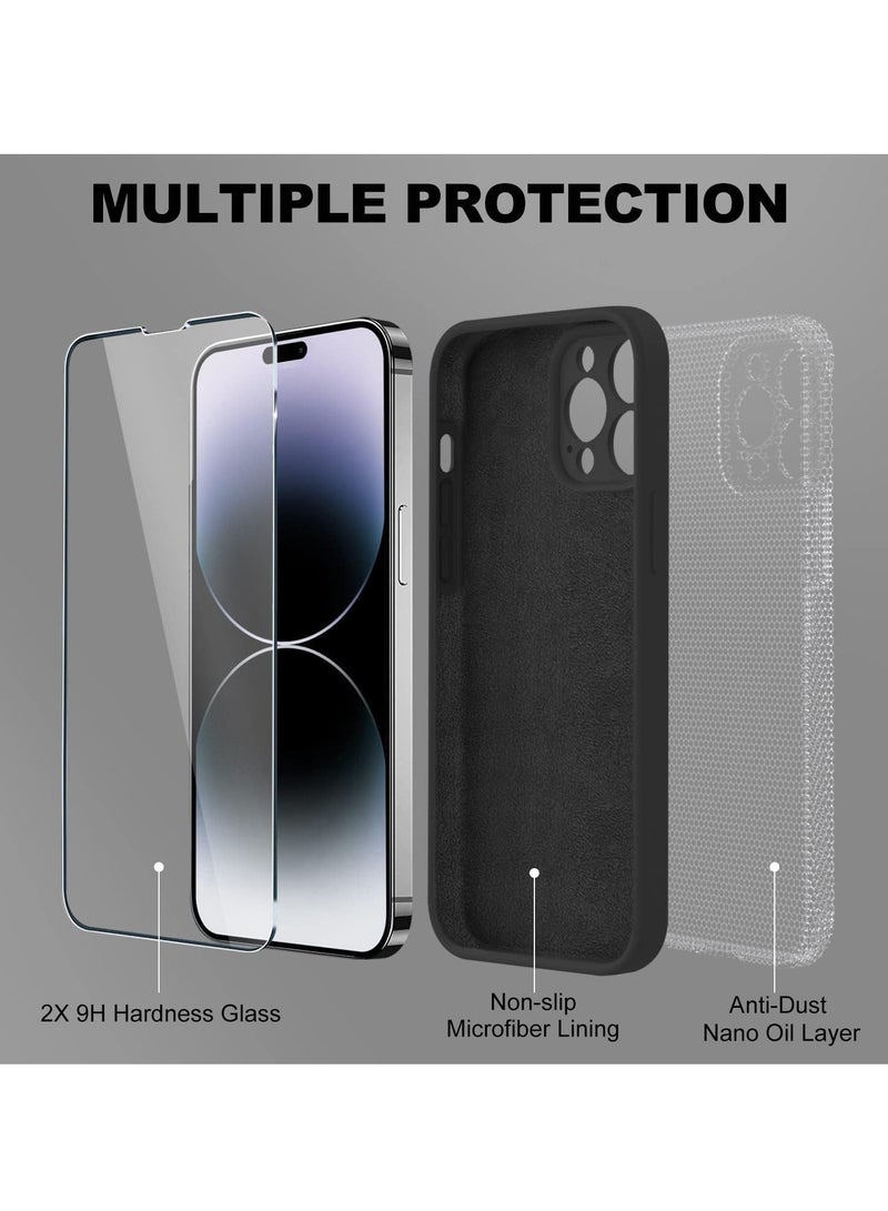 ELTRAZONE Premium Liquid Silicone Case for iPhone 14 Pro 6.1-Inch with 2 Pcs 9H Tempered Glass Screen Protectors - Shockproof, Soft Touch, All-Round Camera Protection (Black) - Image 5