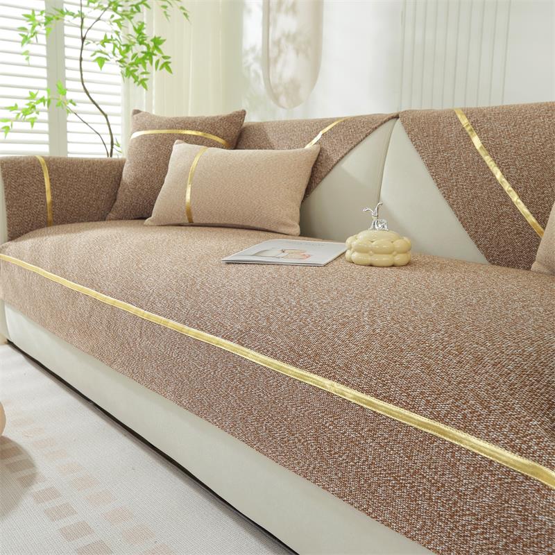 Linen Sofa Cushion Straight Row Cushion Fabric Cotton And Linen Ice Silk Solid Wood Universal Accessible Luxury Sense For All Seasons - Image 4