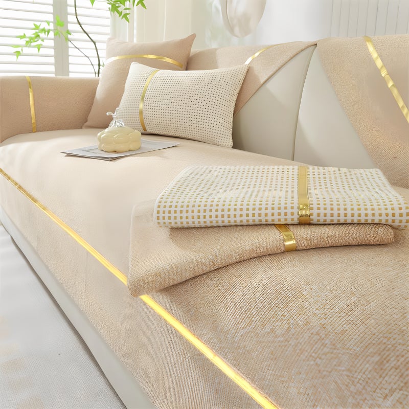 Linen Sofa Cushion Straight Row Cushion Fabric Cotton And Linen Ice Silk Solid Wood Universal Accessible Luxury Sense For All Seasons - Image 2