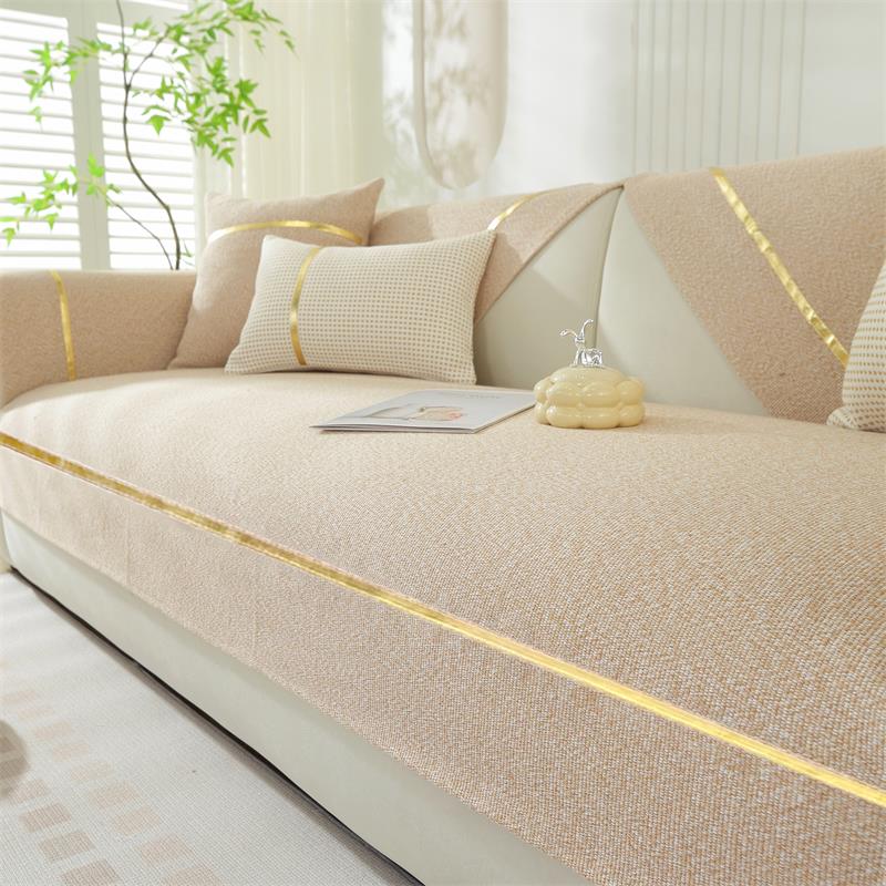 Linen Sofa Cushion Straight Row Cushion Fabric Cotton And Linen Ice Silk Solid Wood Universal Accessible Luxury Sense For All Seasons - Image 1