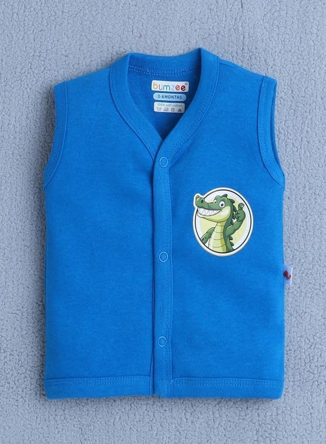 BUMZEE Baby Boys Cotton Pack of 3 Sleeveless Jablas Blue & White - 3-6 Months (Peb10571C-blu) - Image 4