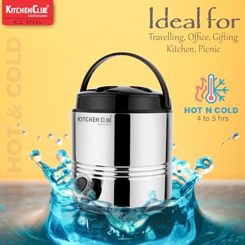 KITCHEN CLUE وعاء ماء من الفولاذ المقاوم للصدأ من كيتشن كلو بسعة 3 لتر، لون فضي | معزول بتقنية PUF للحرارة والبرودة | مناسب لتخزين الشاي/الماء/القهوة الساخنة | يحافظ على المشروبات طازجة وساخنة وباردة لفترة أطول - Image 4