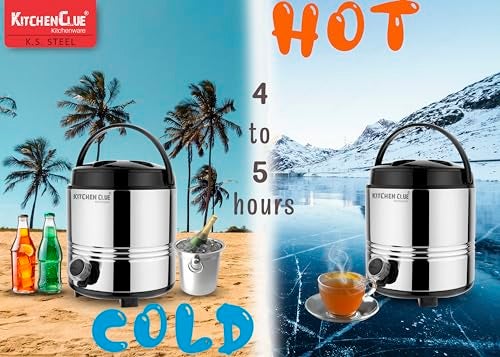 KITCHEN CLUE وعاء ماء من الفولاذ المقاوم للصدأ من كيتشن كلو بسعة 3 لتر، لون فضي | معزول بتقنية PUF للحرارة والبرودة | مناسب لتخزين الشاي/الماء/القهوة الساخنة | يحافظ على المشروبات طازجة وساخنة وباردة لفترة أطول - Image 5