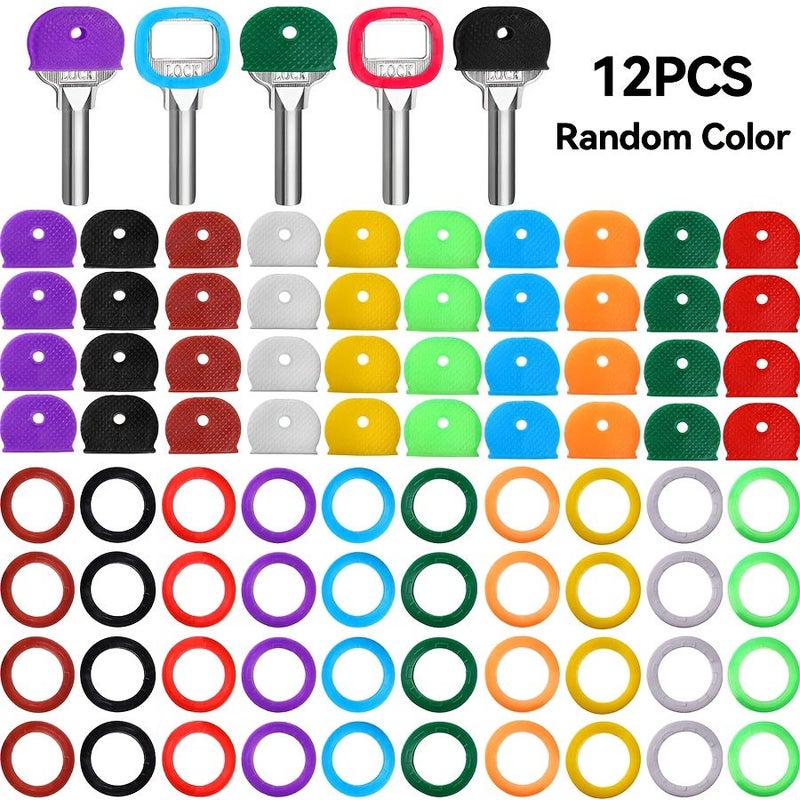 12Pcs-Random Color Key Covers Hollow Round Key Caps Identifier Tags For Bicycle And House Keys DIY Coding Accessories - Image 1