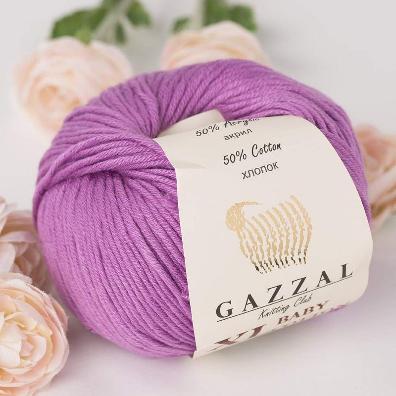 Gazzal 3 Pack Ball Gazzal Baby Cotton XL Total 528 Oz  344 Yrds Each Ball 176 Oz 50g  246 Yrds 225m Super Soft DK Worsted Baby Yarn 50 Turkish Cotton Purple  3414