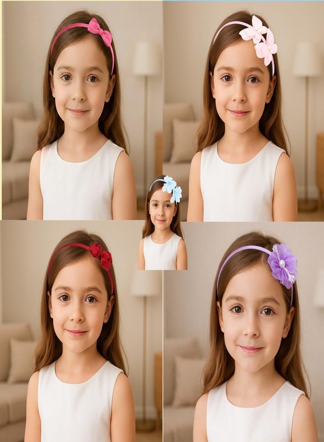 ANVIK (5pcs) Cute Stylish Fancy Satin Hairband Headband Head Band for Kids Girls/ Floral,Butterfly ,Bow lightweight comfortable Hair Accessories for Girls 3 to 12 years/ Hair Band for Parties/ Festival/Wedding/school/Birthday Gift for Girls - Image 4