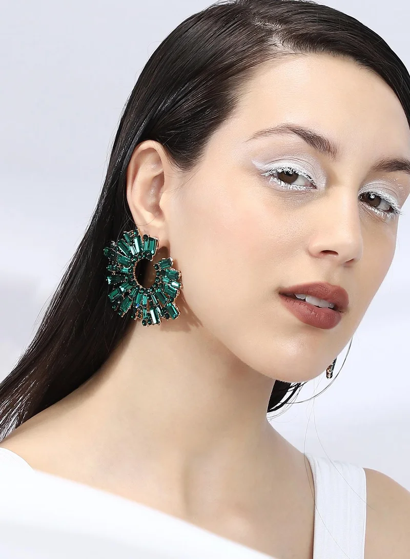 SOHI SOHI Women's The Lustre Beam Drop Earrings For Casual Wear | Emerald Green Colour | Alloy Material | Push Back Closure | Artificial Stone Earrings | Drop Earrings For Women & Girls