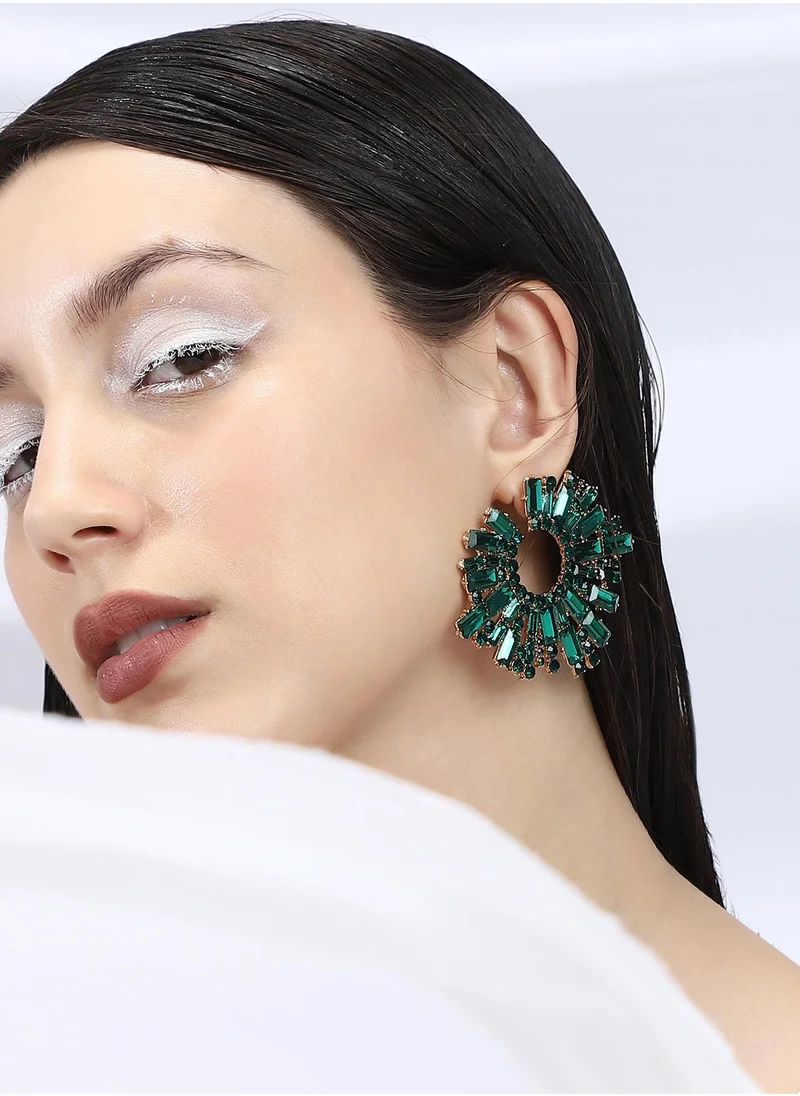 SOHI SOHI Women's The Lustre Beam Drop Earrings For Casual Wear | Emerald Green Colour | Alloy Material | Push Back Closure | Artificial Stone Earrings | Drop Earrings For Women & Girls