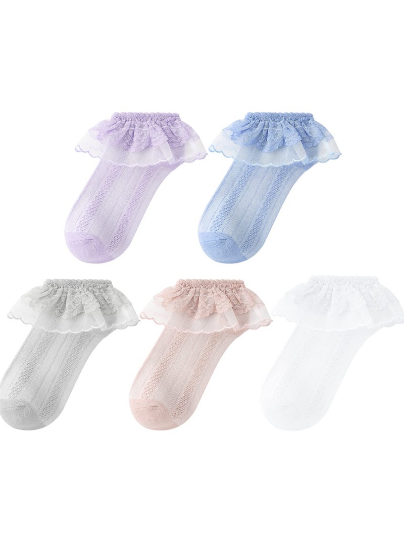 Generic - 5 Pairs Girls Lace Ruffle Socks Kids Cotton Socks Baby Toddler Ankle Dress Socks, Girls Frilly Lace Tutu Flower Soft Cotton Socks Ankle Socks 3-5Y - Image 1