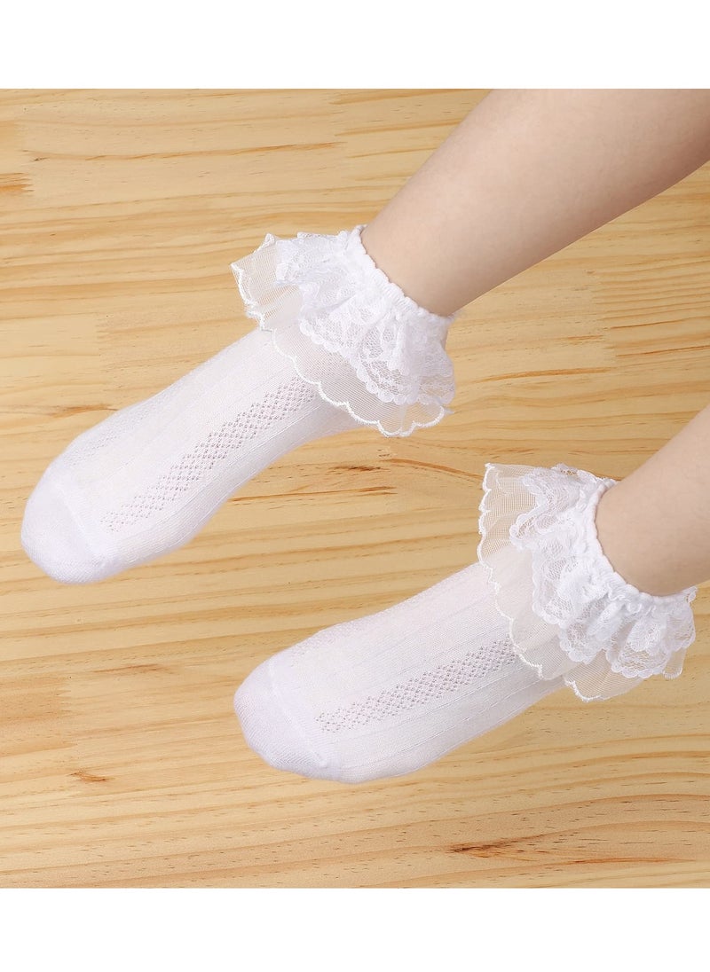 Generic - 5 Pairs Girls Lace Ruffle Socks Kids Cotton Socks Baby Toddler Ankle Dress Socks, Girls Frilly Lace Tutu Flower Soft Cotton Socks Ankle Socks 3-5Y - Image 1