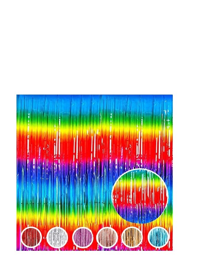 MARKQ Rainbow Foil Fringe Curtain | 1 x 2-meter Metallic Tinsel Streamers Party Backdrop for Halloween, Baby Shower, Wedding, Eid, Graduation, Birthday Party Decorations [Pack of 1]  - Image 1