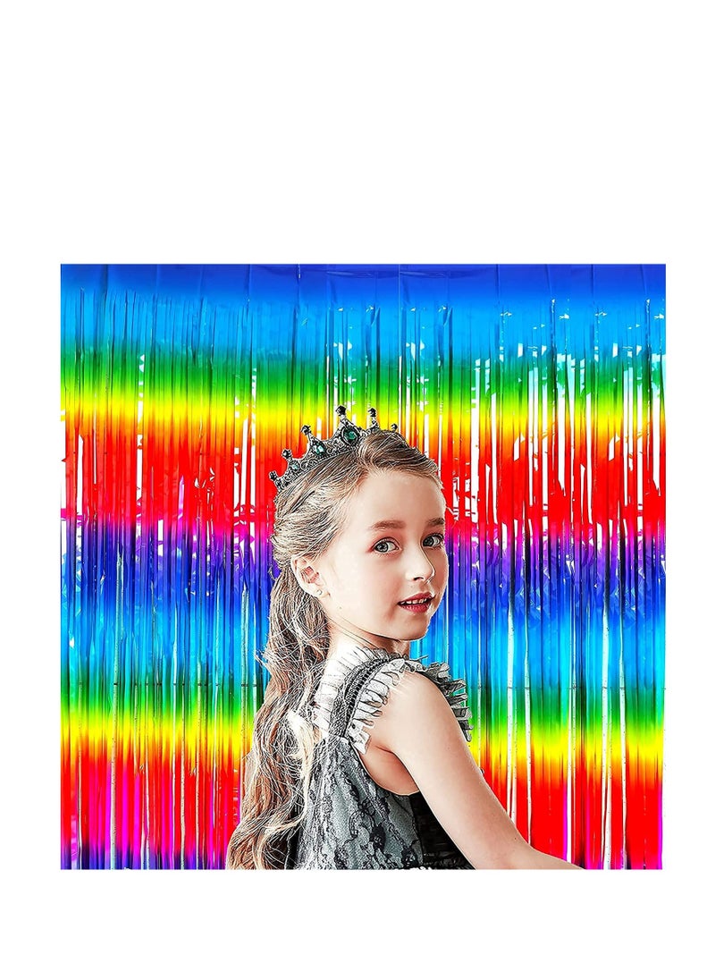 MARKQ Rainbow Foil Fringe Curtain | 1 x 2-meter Metallic Tinsel Streamers Party Backdrop for Halloween, Baby Shower, Wedding, Eid, Graduation, Birthday Party Decorations [Pack of 1]  - Image 3