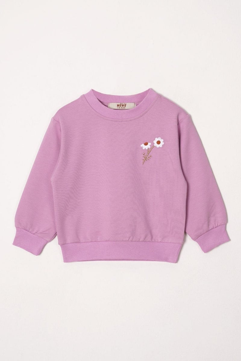Acar Crew Neck Long Sleeve Daisy Embroidered Purple Color Girl Tracksuit - Image 2