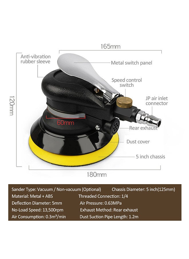 5'' Air Random Orbital Sander Heavy Duty Pneumatic Palm Sander with Hose and Bag Polishing Grinding Sanding for Car Metal Wood Wax Metal Work  - Image 2