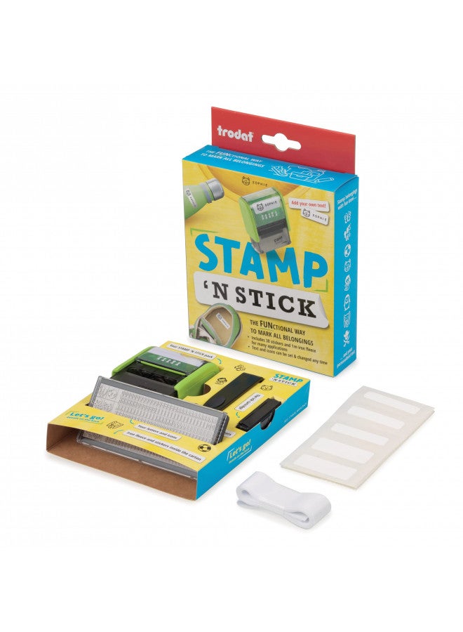Trodat Trodat Stamp 'N Stick Clothes and Personal Belongings DIY Stamper, English Text with Special Characters 3 Lines Dermatologically Tested Ink, Dishwasher and Washing Machine Safe Ink  - Image 1