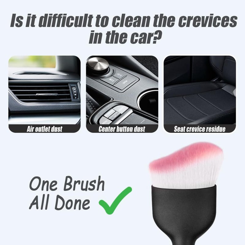 HAOBO Car Interior Detailing Brush, Auto Soft Hair Cleaning Brushes, Curved Dirt Dust Collectors, Car Interior Cleaning Tool for Dashboard Air Conditioner Vents Leather（White Pink） - Image 3