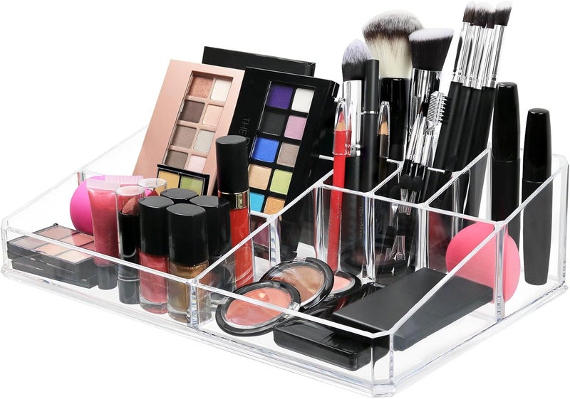 Greenco Acrylic 9 Compartment Vanity Holder Cosmetic and Jewelry Storage Organizer - Image 1
