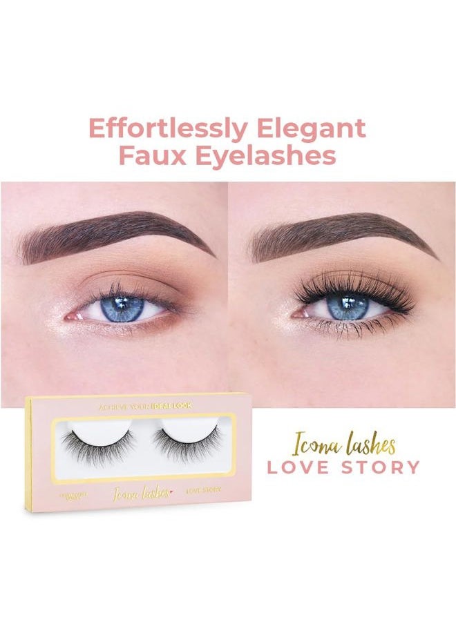 Icona Lashes False Eyelashes Pack - Fake Eyelashes Extensions - Soft, Fluffy Falsies with Tapered Ends & Professional-Grade Band - Handmade, Vegan, Reusable - Natural Black - Love Story  - Image 2