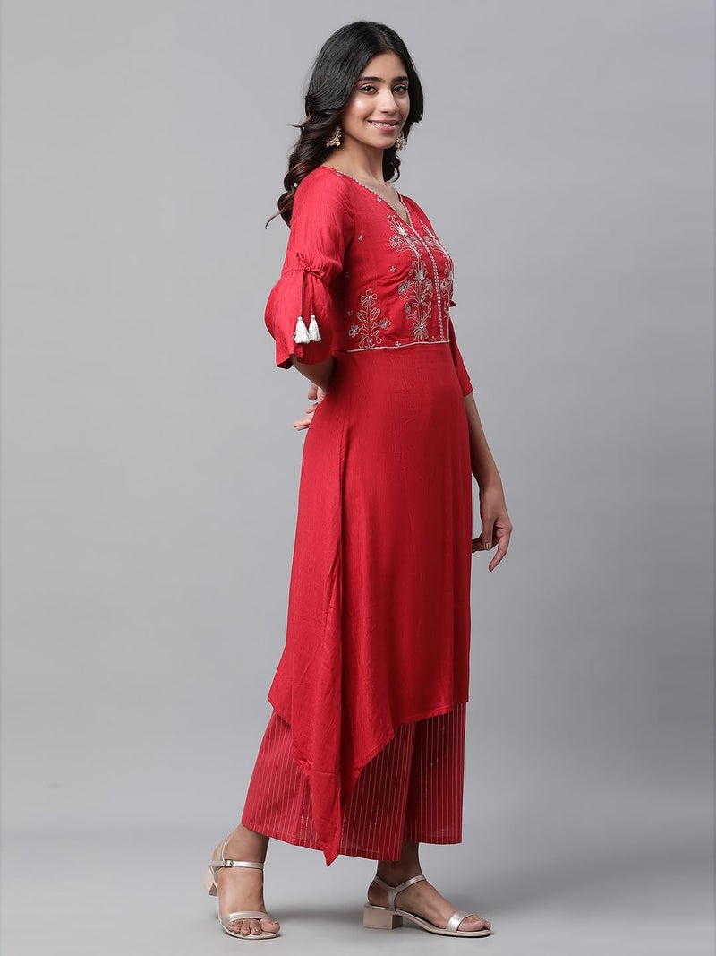 Aurelia Women's Rayon Set (23AUAS14189-606174_Red - Image 5