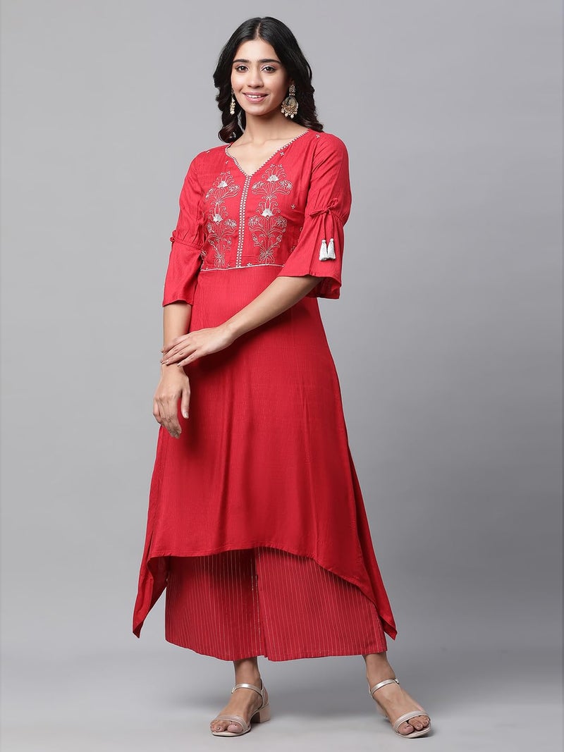 Aurelia Women's Rayon Set (23AUAS14189-606174_Red - Image 2