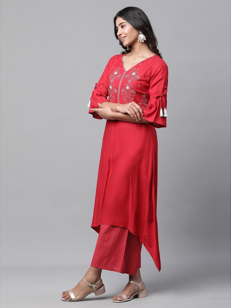 Aurelia Women's Rayon Set (23AUAS14189-606174_Red - Image 3