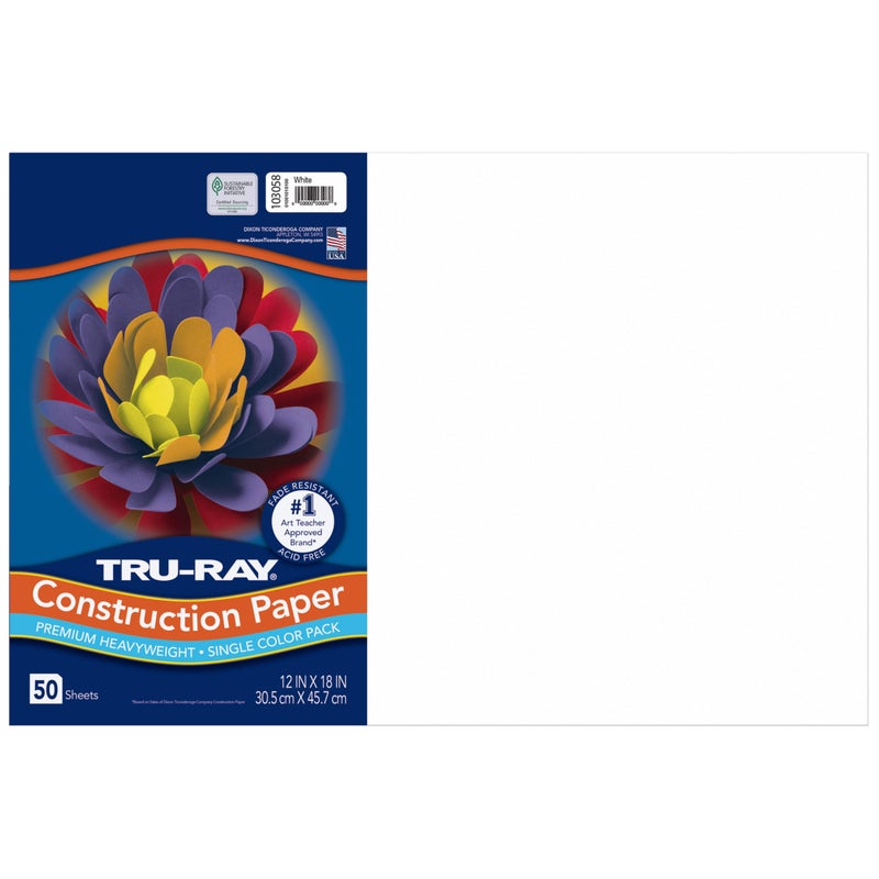 ورق البناء TruRay 50 معاد تدويره 12 × 18 أبيض عبوة من 50 ورقة