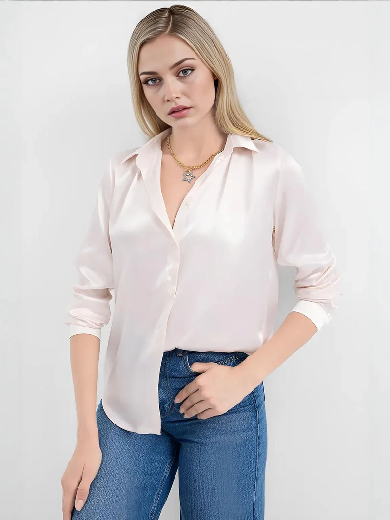 Big Dart Cream Natural BDART Satin Woven Button Shirt for Women | Best Price UAE