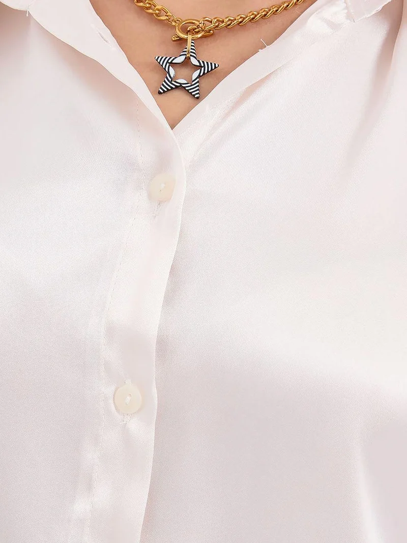 Big Dart Cream Natural BDART Satin Woven Button Shirt for Women | Best Price UAE