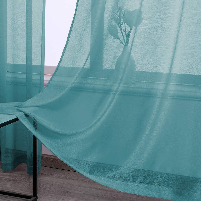 DONREN Teal Sheer Curtains 72 Inch Grommet 2 Pieces Faux Linen Voile Drapes Window Semi Sheer Curtains for Living Room Bedroom, 52 W x 72 L Inch Length - Image 2