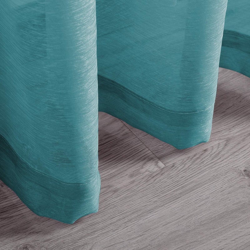 DONREN Teal Sheer Curtains 72 Inch Grommet 2 Pieces Faux Linen Voile Drapes Window Semi Sheer Curtains for Living Room Bedroom, 52 W x 72 L Inch Length - Image 5