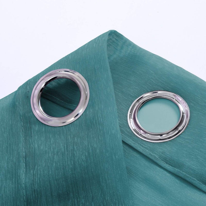 DONREN Teal Sheer Curtains 72 Inch Grommet 2 Pieces Faux Linen Voile Drapes Window Semi Sheer Curtains for Living Room Bedroom, 52 W x 72 L Inch Length - Image 3