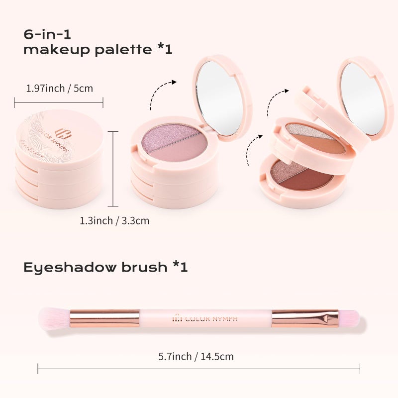 Color Nymph 6 Colors Eyeshadow Makeup Palette | 6-IN-1 Multi-Colored Shimmer & Matte Long-Lasting Travel Size Eye Shadow Make up Kit, Stacked Makeup Design Includes Eyeshadow Brush and Mirror - Image 4