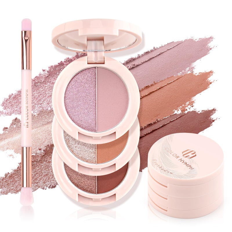 Color Nymph 6 Colors Eyeshadow Makeup Palette | 6-IN-1 Multi-Colored Shimmer & Matte Long-Lasting Travel Size Eye Shadow Make up Kit, Stacked Makeup Design Includes Eyeshadow Brush and Mirror - Image 1