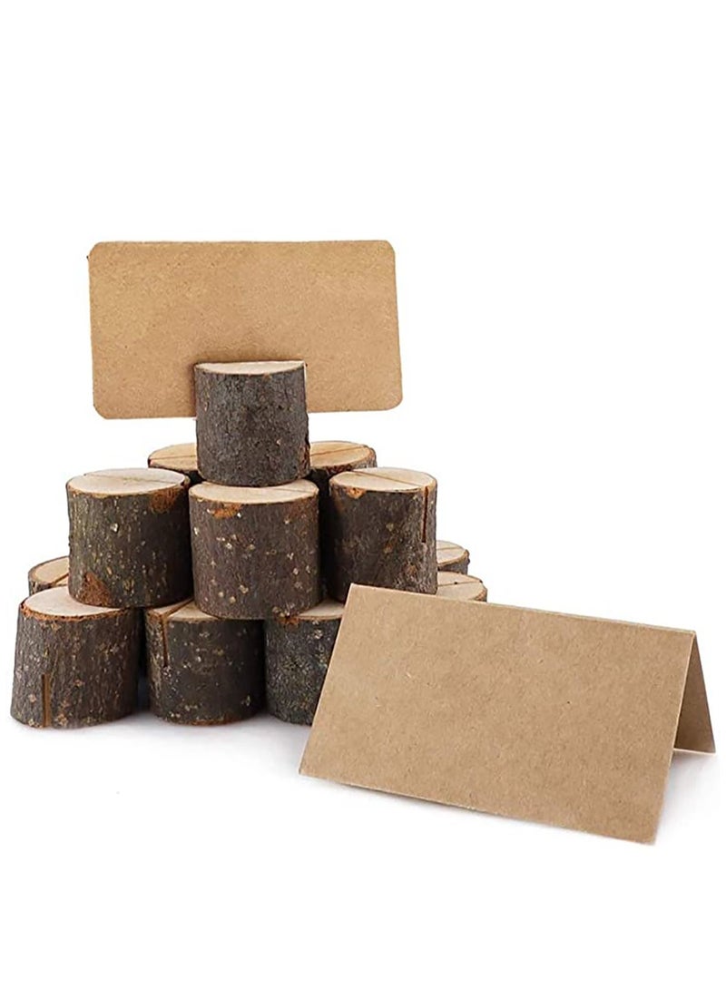 Generic Wood Place Card Holders, 10 Pcs Premium Rustic Table Number Holders and 10 Pcs Kraft Table Place Cards, Wood Photo Holders, Ideal for Wedding Party Table Name and More  - Image 1