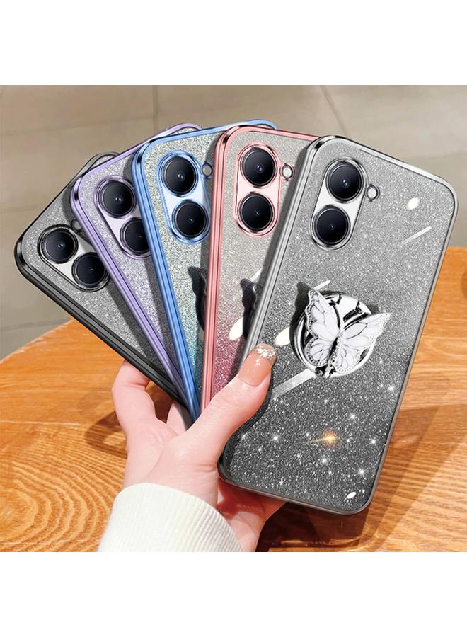 اس-توب جراب لهاتف Realme C33، جراب هاتف TPU بحامل على شكل فراشة بلون متدرج لامع - Image 2