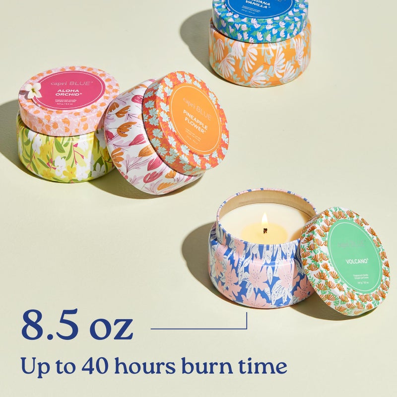 Capri Blue Scented Candles for Women & Men - Pattern Play Travel Tin Small Candles - Soy Wax Blend - Luxury Home Decor with Notes of Tropical Fruits and sugared Citrus (Volcano, 8.5 oz) - Image 4