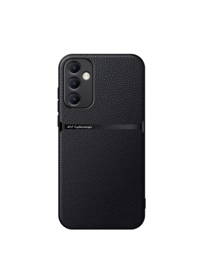 Case for(Compatible with Samsung A15) Litchi Leather Magnetic Full Coverage Shockproof Pho Premium Leather TPU Silicone Hybrid Texture is Non-Slip and Shockproof Phone Case Cover(Black)