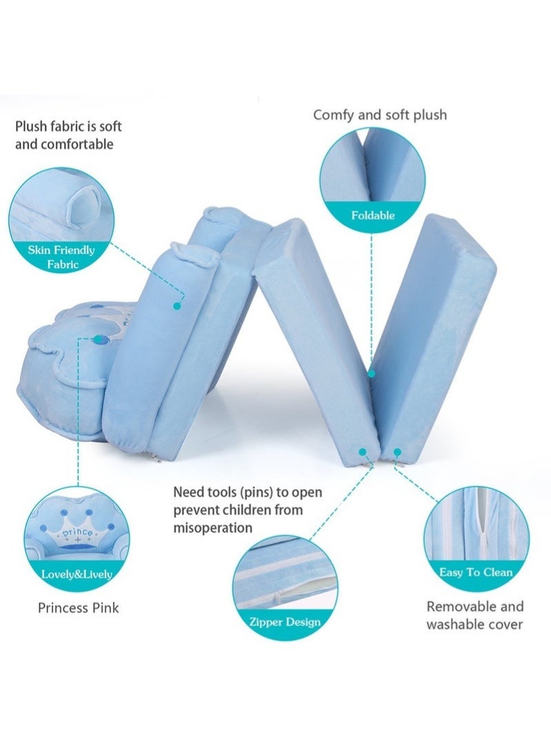 Foldable Toddler Sofa, Kids Couch with Removable Cover, Toddler Couch Bed for Bedroom (Blue) - Image 5