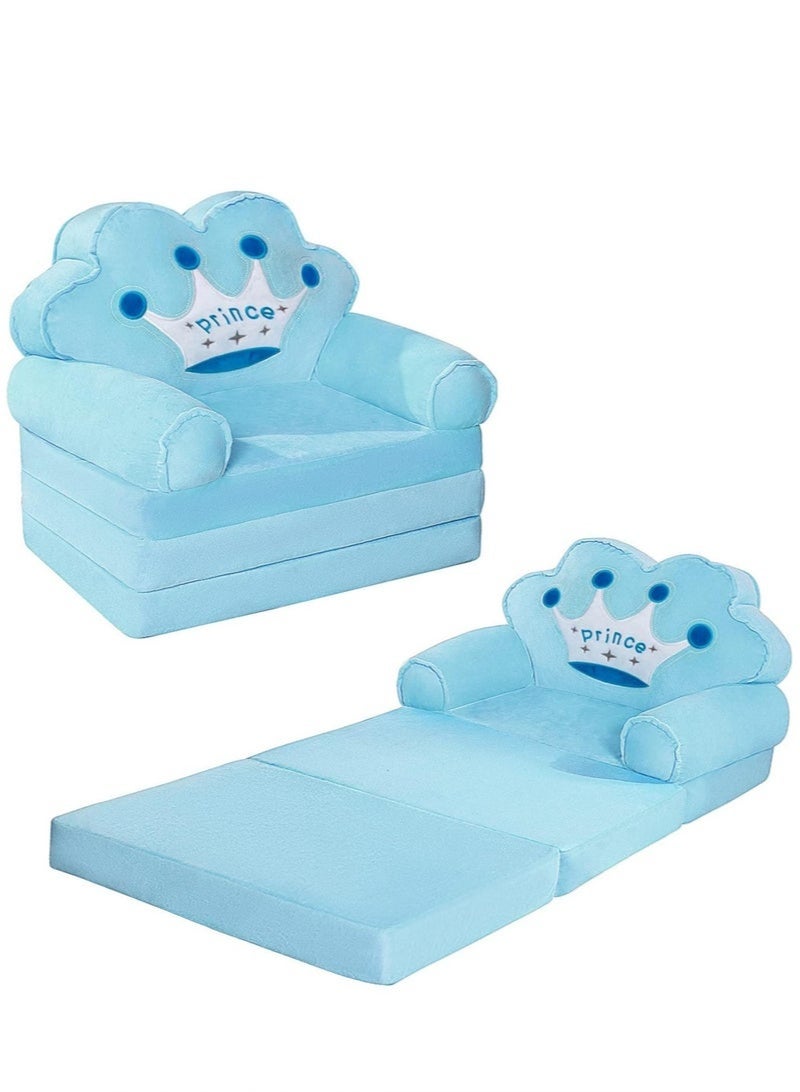 Foldable Toddler Sofa, Kids Couch with Removable Cover, Toddler Couch Bed for Bedroom (Blue) - Image 1