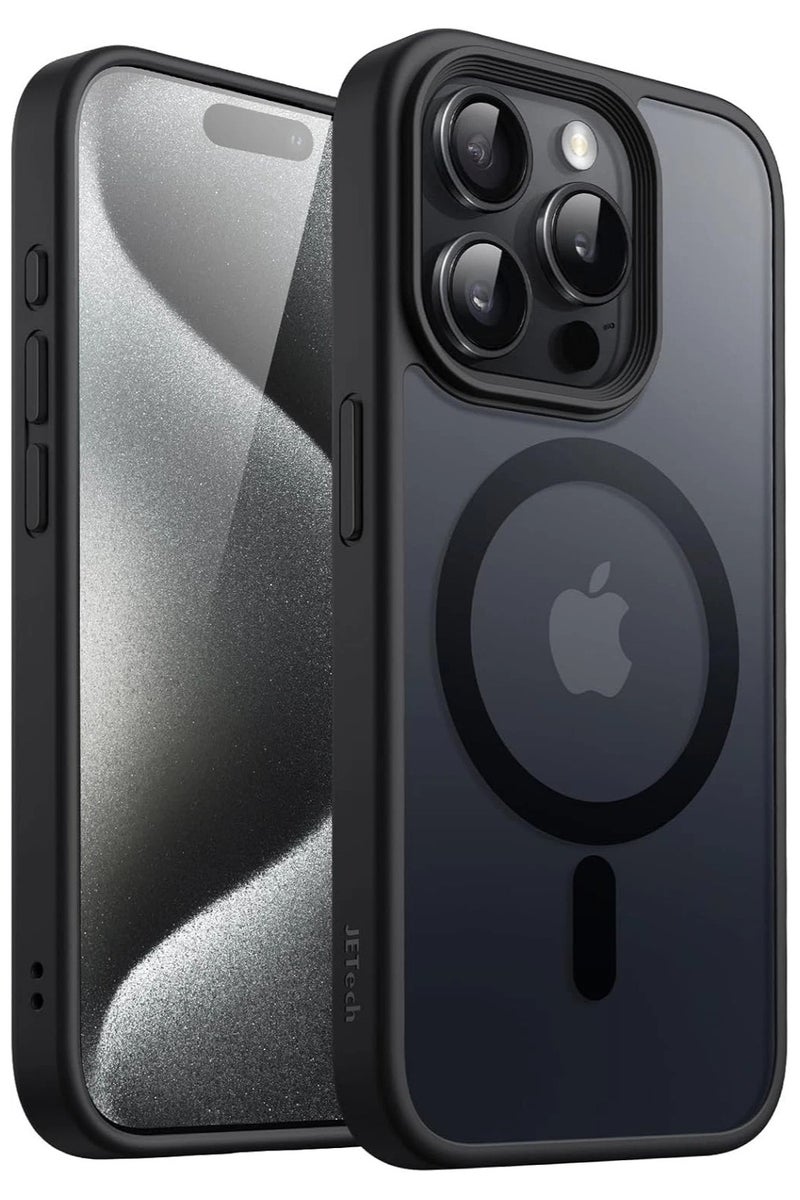 حافظة سوداء مصممة مغناطيسية لهاتف iPhone  15 Pro ، حماية من الدرجة العسكرية ومتوافقة مع MagSafe، ظهر  غير لامع مع حافظة هاتف ذات حافة ناعمة لون أسود - Image 1