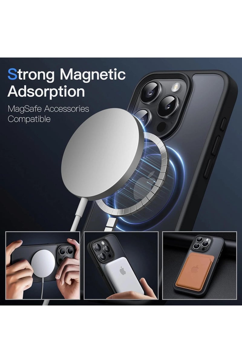 حافظة سوداء مصممة مغناطيسية لهاتف iPhone  15 Pro ، حماية من الدرجة العسكرية ومتوافقة مع MagSafe، ظهر  غير لامع مع حافظة هاتف ذات حافة ناعمة لون أسود - Image 3