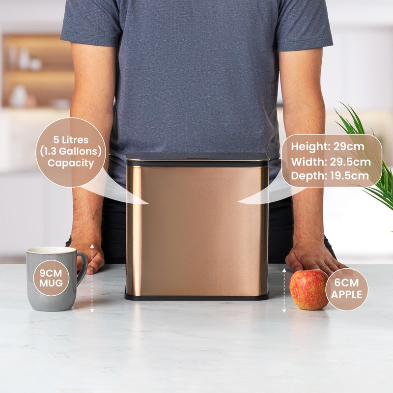 RED FACTOR RedFactor Stainless Steel Hanging Trash Can with Lid and Inner Bucket â€“ Slim 1.3 Gallon Odor-Free Compost Bin for Kitchen Cabinet, Countertop, Under Sink, or Bathroom (Copper) - Image 5