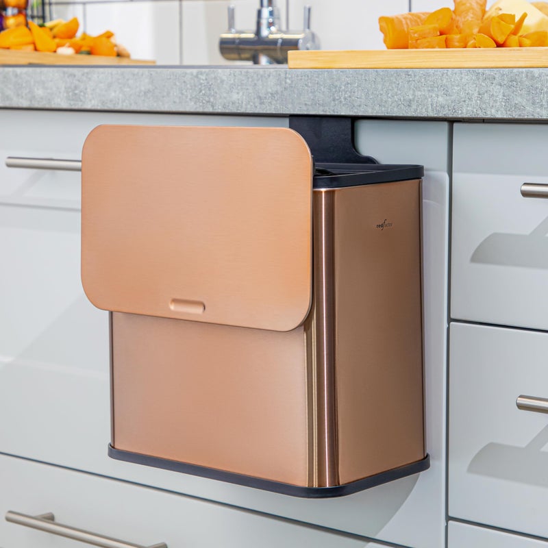 RED FACTOR RedFactor Stainless Steel Hanging Trash Can with Lid and Inner Bucket â€“ Slim 1.3 Gallon Odor-Free Compost Bin for Kitchen Cabinet, Countertop, Under Sink, or Bathroom (Copper) - Image 2
