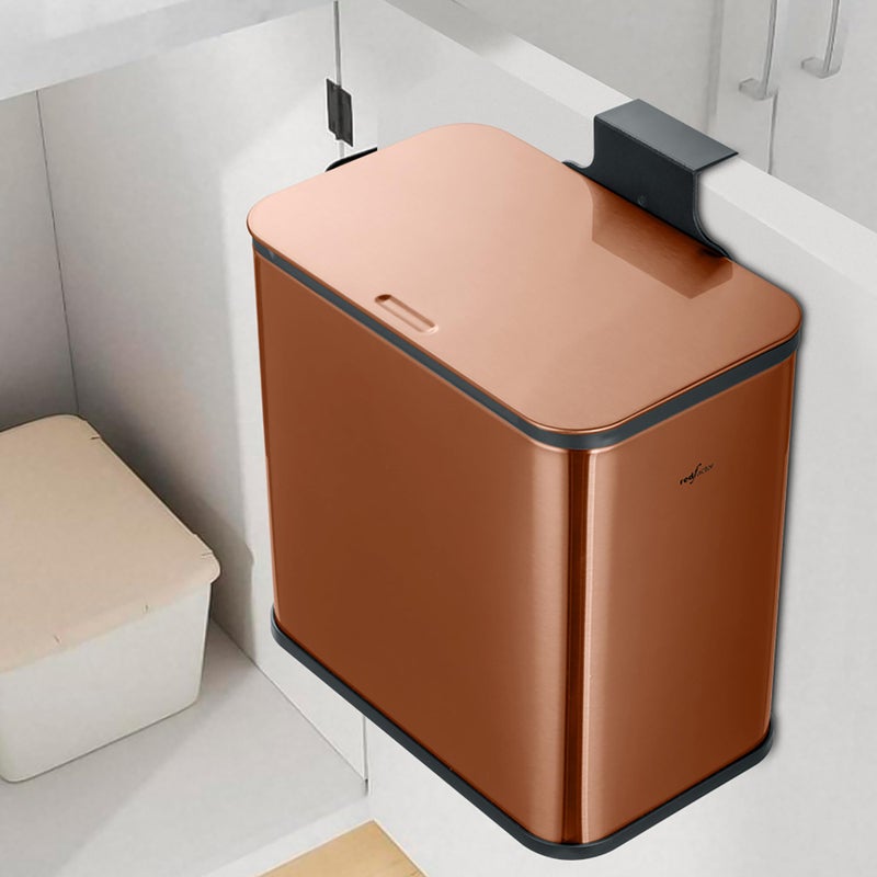 RED FACTOR RedFactor Stainless Steel Hanging Trash Can with Lid and Inner Bucket â€“ Slim 1.3 Gallon Odor-Free Compost Bin for Kitchen Cabinet, Countertop, Under Sink, or Bathroom (Copper) - Image 1