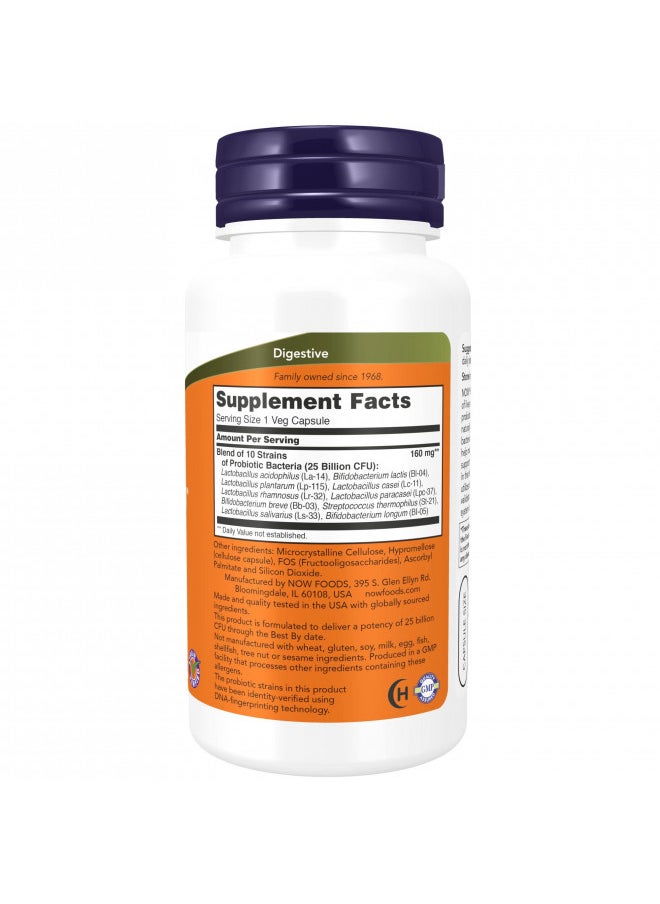NOW Supplements, Probiotic-10, 25 Billion, with 10 Probiotic Strains, Dairy, Soy and Gluten Free, Strain Verified, 100 Veg Capsules
