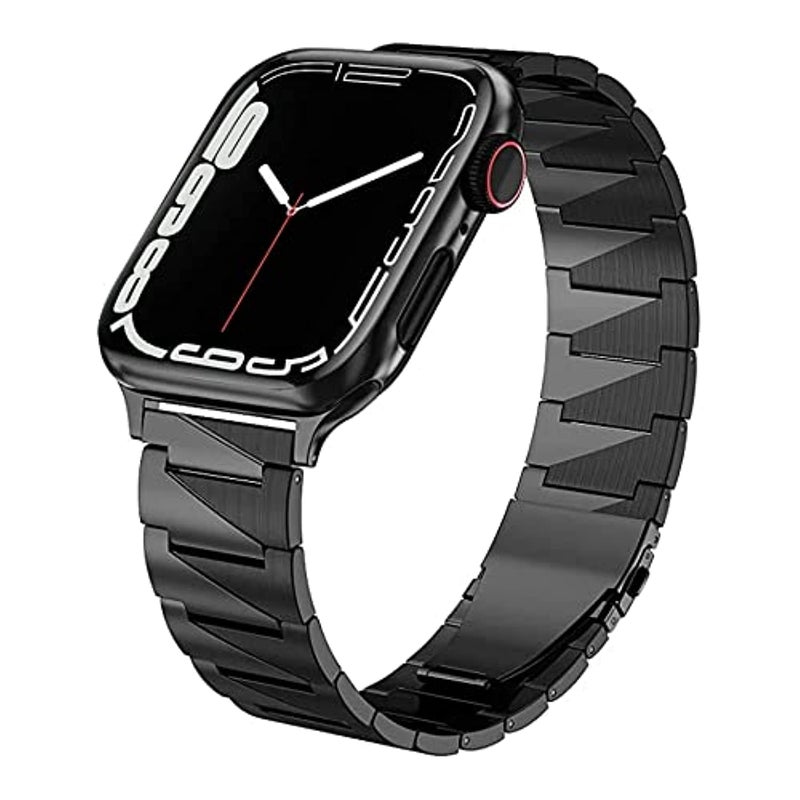 Dado Teeth Pattern Stainless Steel Strap Compatible with Apple Watch Series 10/Ultra 2/9/8 Ultra/8/7/6/SE (49–44mm), Black Metal Replacement Band - Image 1