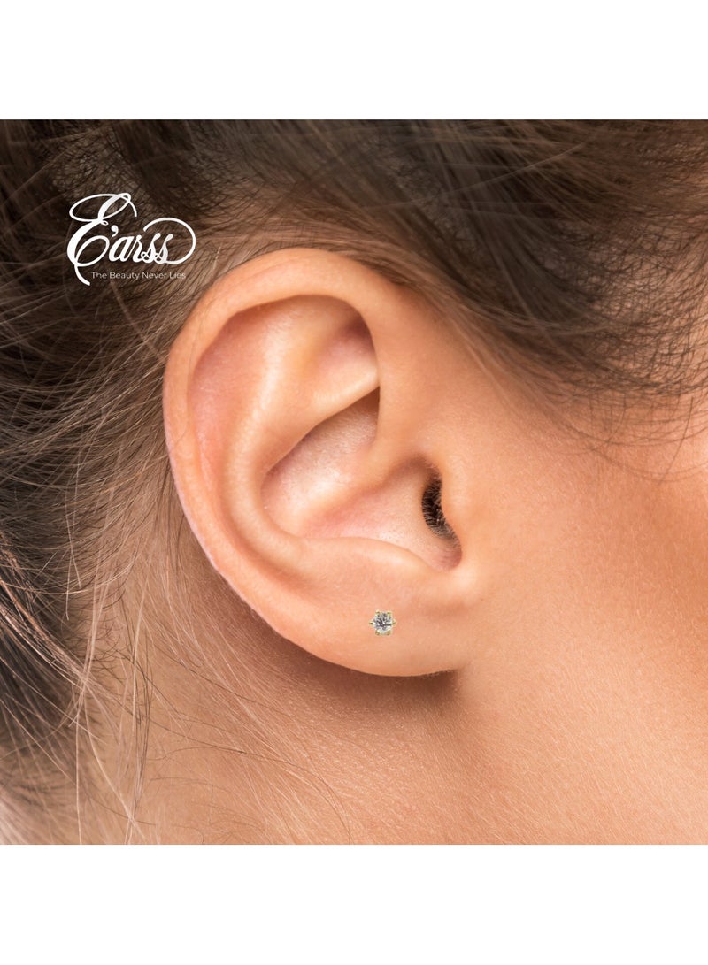 Earss 2 mm Cubic Zirconia Round | Stainless Steel | 18K Gold Plated - Image 2