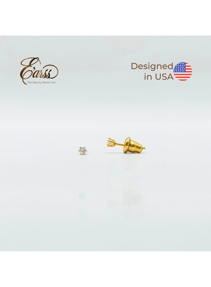 Earss 2 mm Cubic Zirconia Round | Stainless Steel | 18K Gold Plated - Image 3