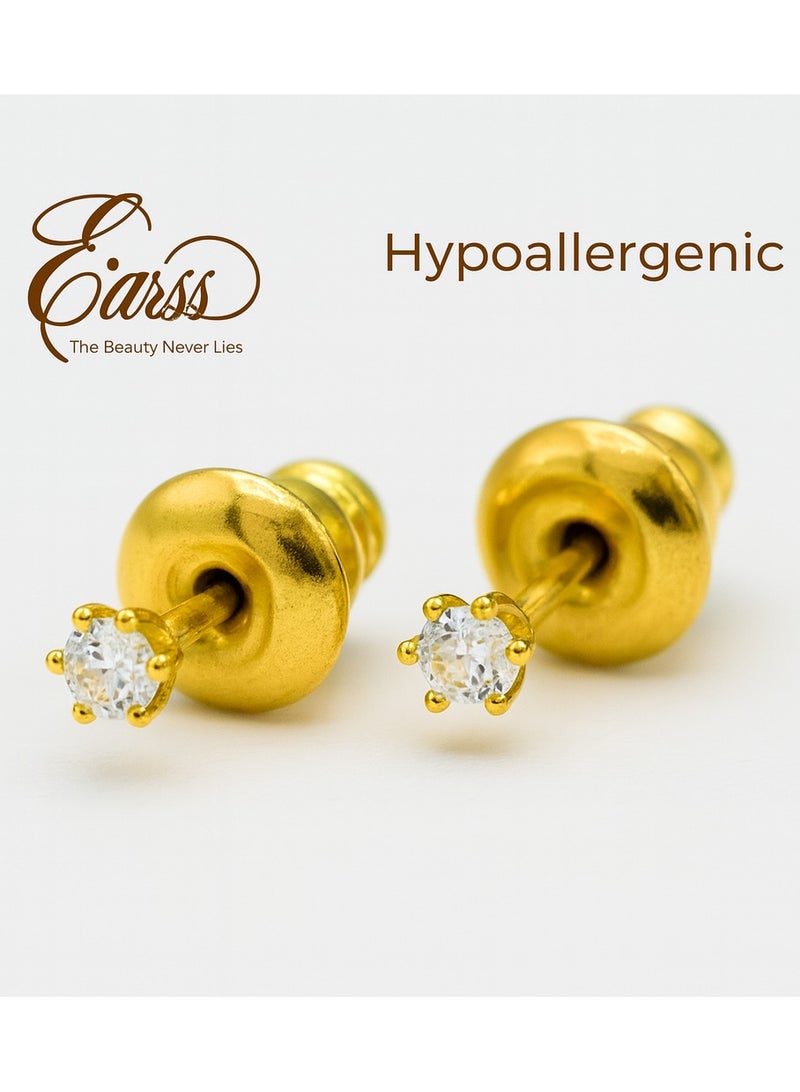 Earss 2 mm Cubic Zirconia Round | Stainless Steel | 18K Gold Plated - Image 4